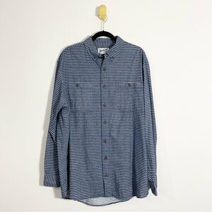 Duluth Trading Co. Blue White Stripe Long Sleeve Relaxed Fit Button Down Shirt